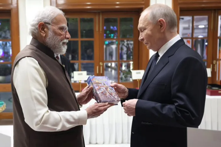 Prime Minister Narendra Modi Presenting Russian Bhagwat Gita to President Vladimir Putin