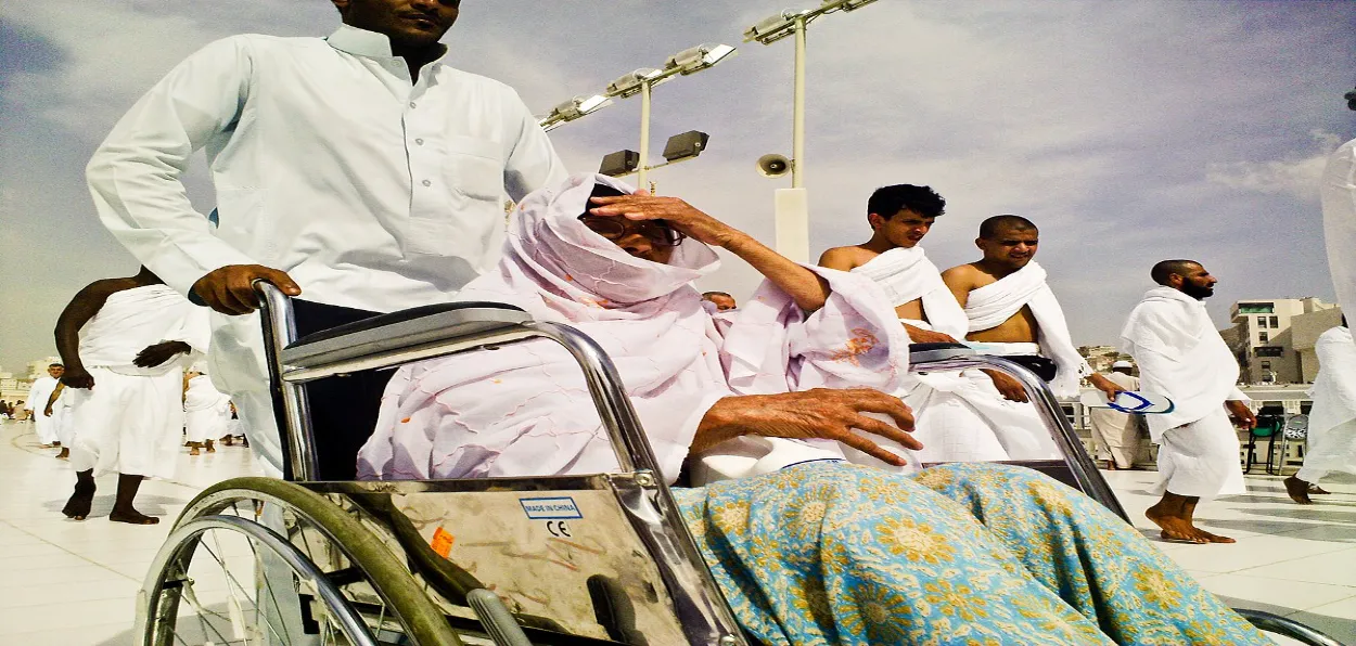 A wheelchair bound pilgrim at Hajj