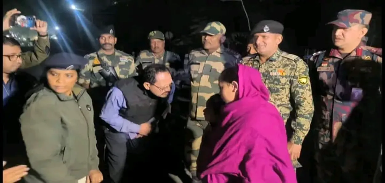 Sonali Khatun and her son interacting with Indian officials