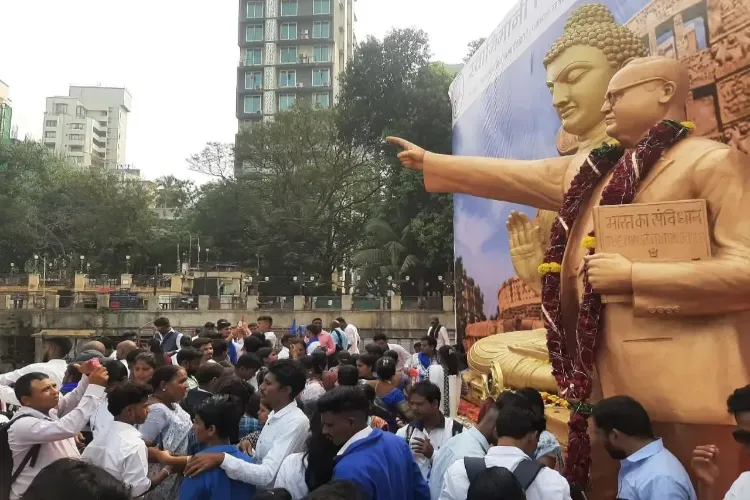 Thousands of followers of Dr Babasaheb Ambedkar converged at his memorial in Mumbai's Dadar area to pay tribute