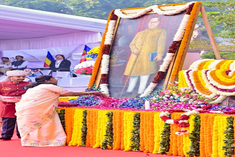 President Droupadi Murmu paying tribute to B R Ambedkar 
