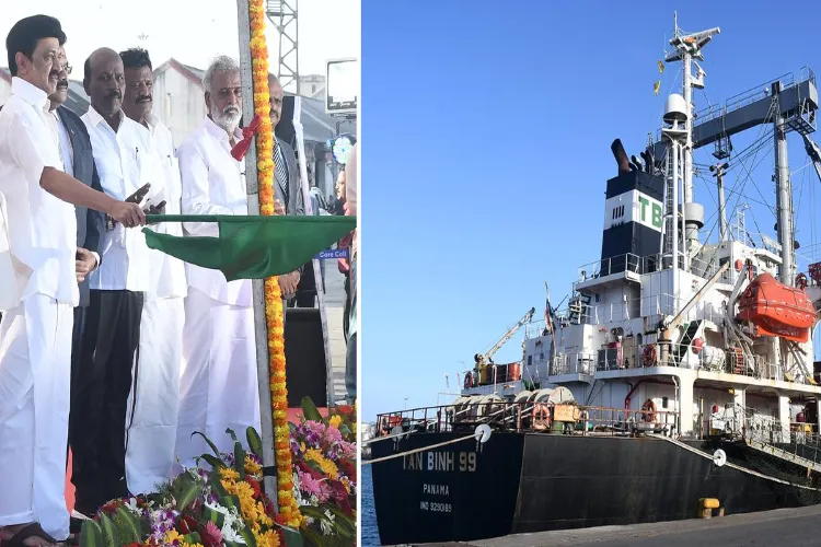 M.K Stalin flags off a vessel carrying essential supplies to the economic crisis-hit Sri Lanka from Chennai Port