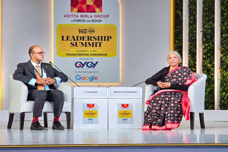 Union Finance Minister Nirmala Sitharaman with Hindustan Times Editor Sukumar Ranganathan during the HT Leadership Summit 2025