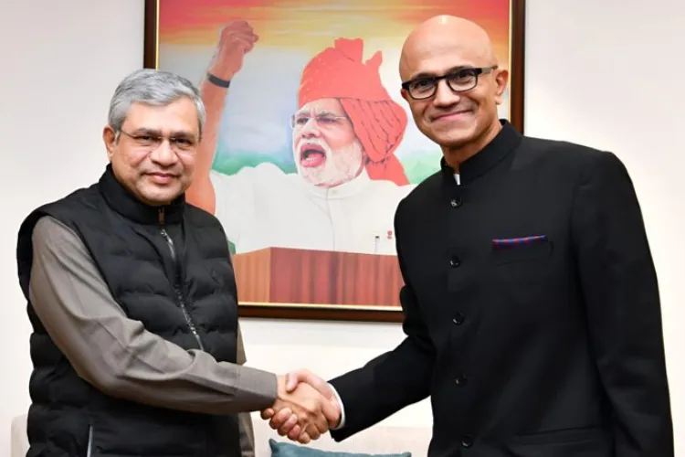 Union Minister Ashwini Vaishnaw with Microsoft CEO Satya Nadella