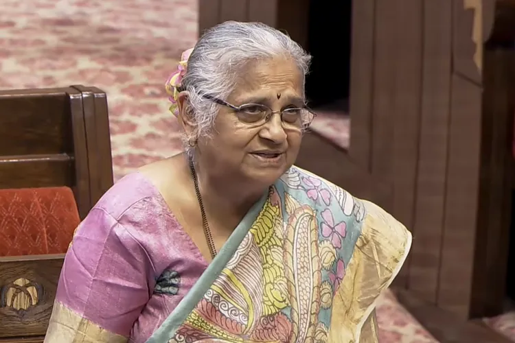 Rajya Sabha MP Sudha Murty speaks in the House during the Winter session of Parliament