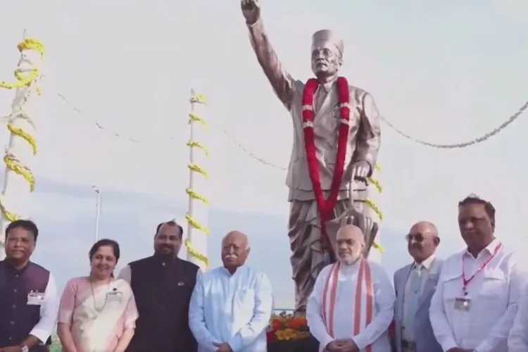 Shah, Bhagwat unveil statue of Savarkar in Andamans