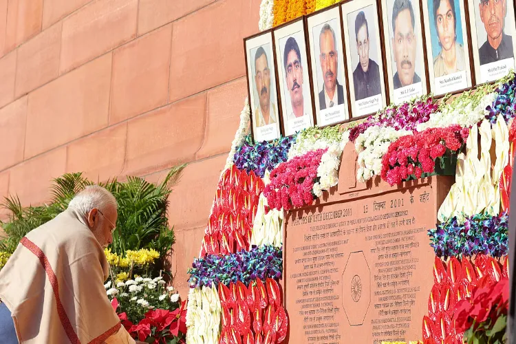 Prime Minister Narendra Modi paid tribute to security personnel who sacrificed their lives in the 2001 Parliament attack