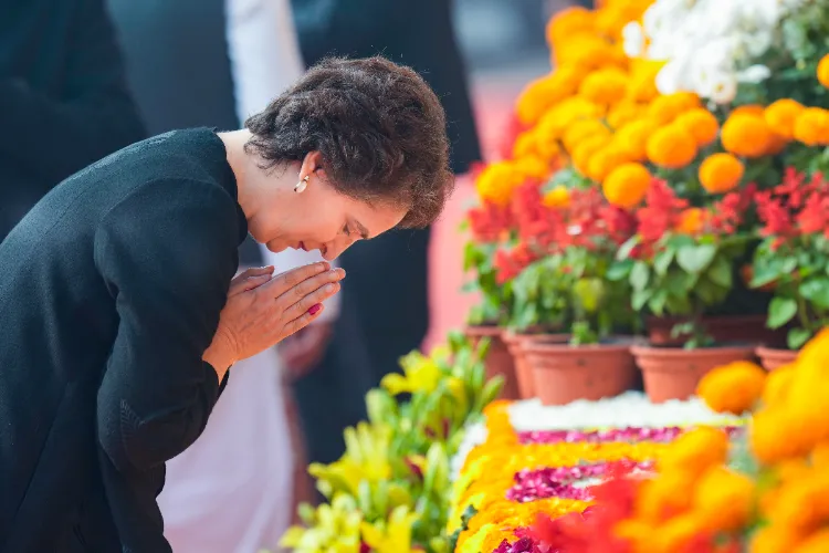 Congress MP Priyanka Gandhi Vadra pays tribute to the martyrs of the 2001 Parliament attack during a ceremony to mark its 24th anniversary