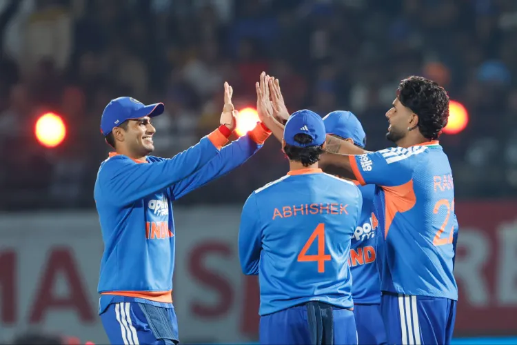 A joyous moment during the Dharamshala match