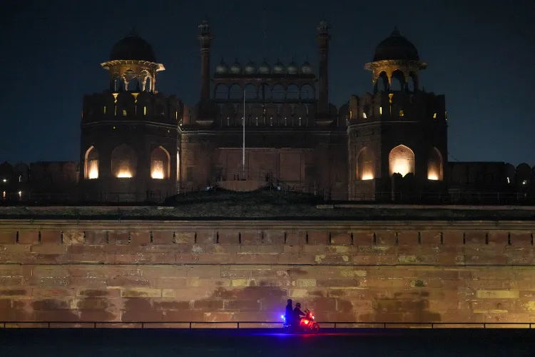 A view of the illuminated Red Fort marking the UNESCO Intangible Cultural Heritage inscription of 'Deepavali', in New Delhi