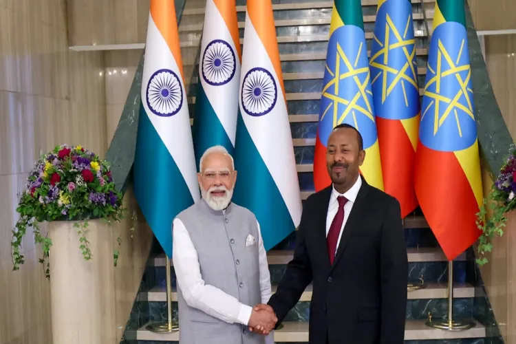 Prime Minister Narendra Modi with his Ethiopian counterpart Abiy Ahmed Ali during a meeting at the National Palace, in Addis Ababa, Ethiopia.