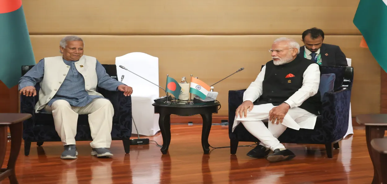 Prime Minister Narendra Modi with Muhammad Yunus, Chief Adviser of the interim government of Bangladesh