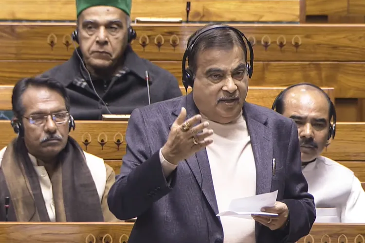 Union Minister Nitin Gadkari speaks in the Lok Sabha during the Winter session of Parliament, in New Delhi