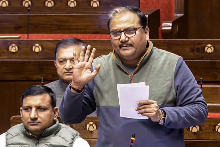 RJD MP Manoj Kumar Jha speaks in the Rajya Sabha during the Winter session of Parliament, in New Delhi