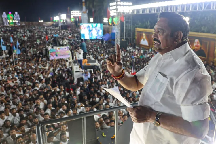 AIADMK General Secretary Edappadi K. Palaniswami addresses a public meeting, at Gobichettipalayam in Erode district, Tamil Nadu