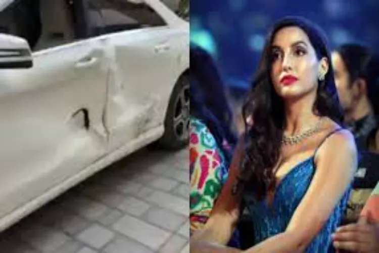 Nora Fatehi's car after hitting by drunk driver
