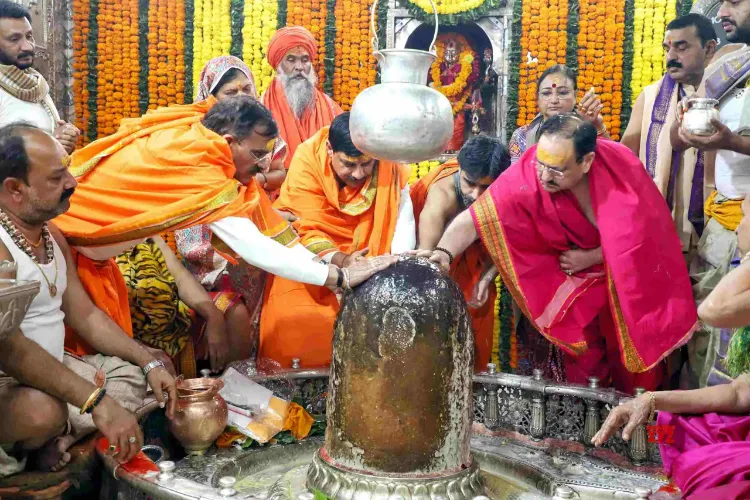 Union Health Minister JP Nadda and Madhya Pradesh CM Mohan Yadav offering prayers at Mahakaleshwar temple
