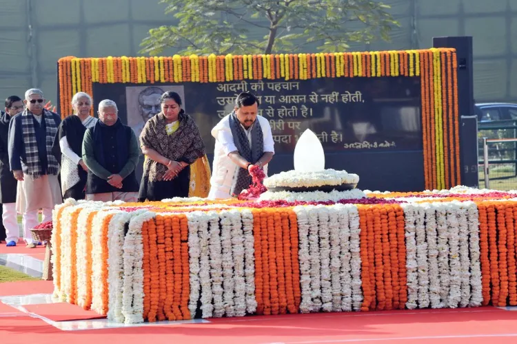 BJP Working President Nitin Nabin paid floral tribute to former PM Atal Bihari Vajpayee at the 'Sadaiv Atal' memorial in Delhi 