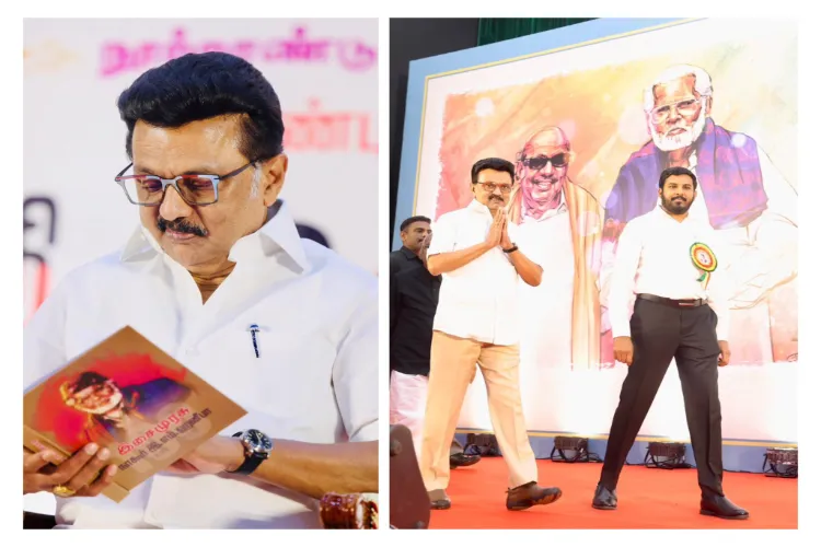 Tamil Nadu Chief Minister MK Stalin greets the gathering during DMK youth wing's regional conference, in Thiruvannamalai
