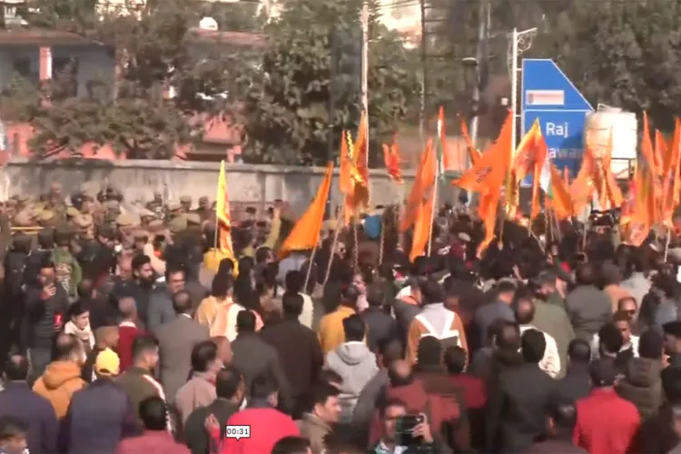 Shri Mata Vaishno Devi Sangarsh Samiti members held a protest outside Lok Bhawan in Jammu against admission in Shri Mata Vaishno Devi Medical College