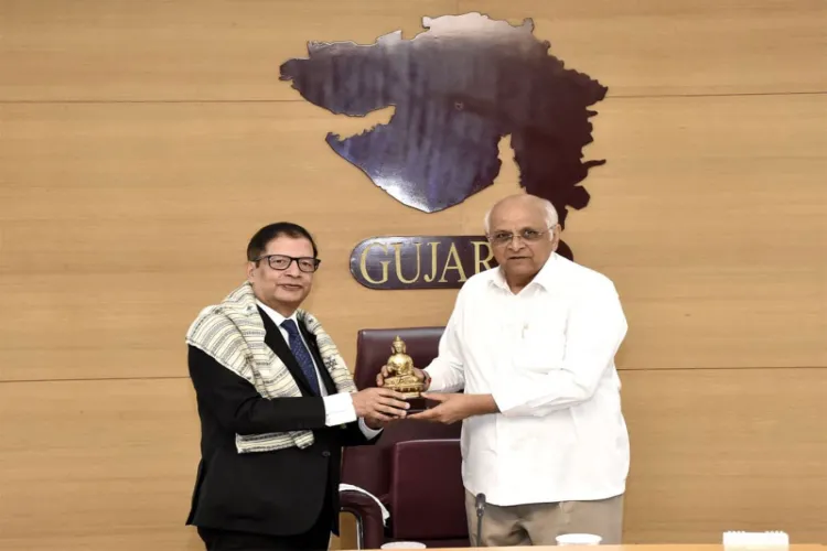 Nepal's ambassador Shankar Prasad Sharma with Gujarat CM Bhupendra Patel