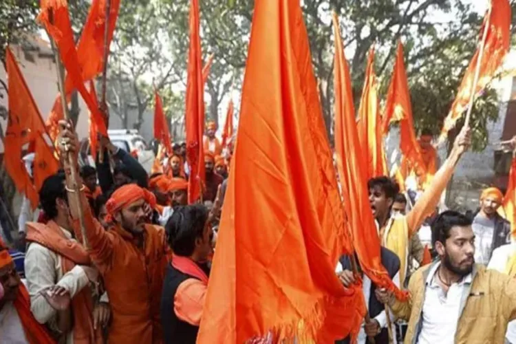 Bajrang Dal activists blocked one side of a busy road in Chhattisgarh capital Raipur