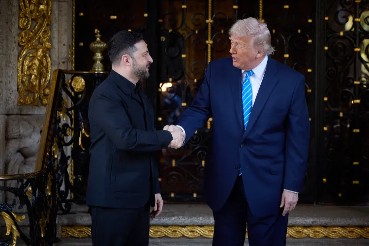 US President Donald Trump with Ukrainian President Volodymyr Zelenskyy at his Florida resort.