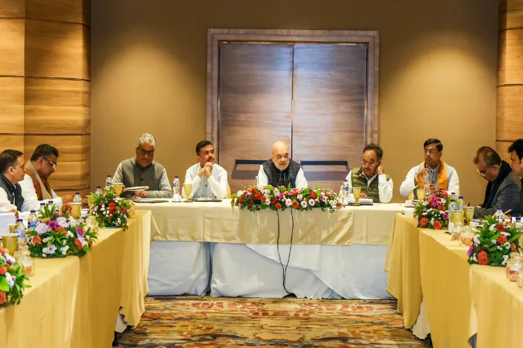 Union Home Minister Amit Shah during a meeting with BJP West Bengal leaders, in Kolkata