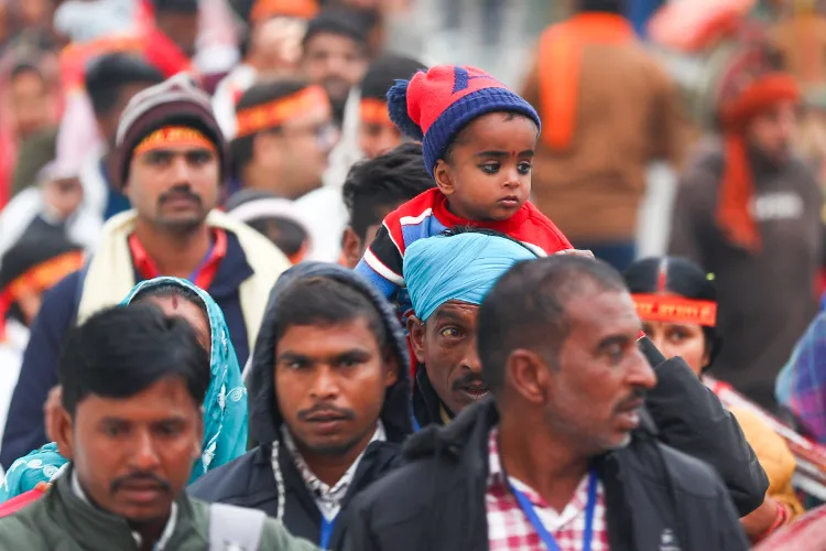 Devotees in a queue during the Vaishno Devi Yatra in Katra, Reasi district