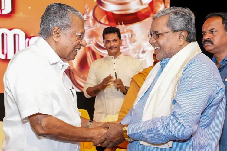 Kerala Chief Minister Pinarayi Vijayan with Karnataka Chief Minister Siddaramaiah during the 93rd Sivagiri Pilgrimage at the Sivagiri Mutt in Varkala, Kerala