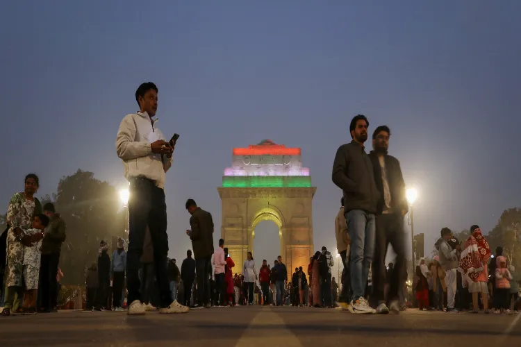 People at India Gate on the morning of New year