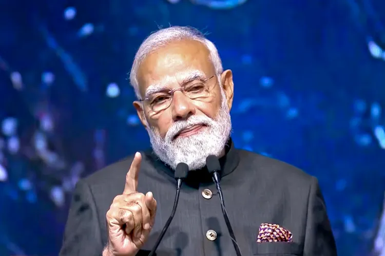 Prime Minister Narendra Modi addresses the inauguration of a grand exposition of the sacred Piprahwa relics