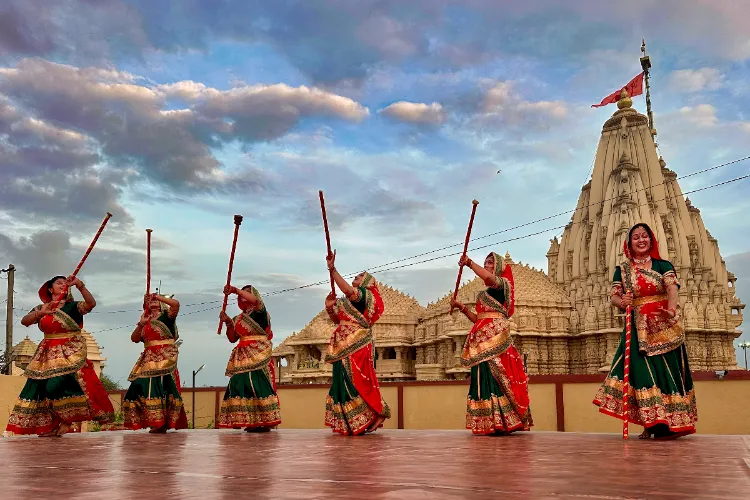 Gir Somnath: Artistes perform during the Vande Somnath event at Somnath Temple, in Gir Somnath district, Gujarat