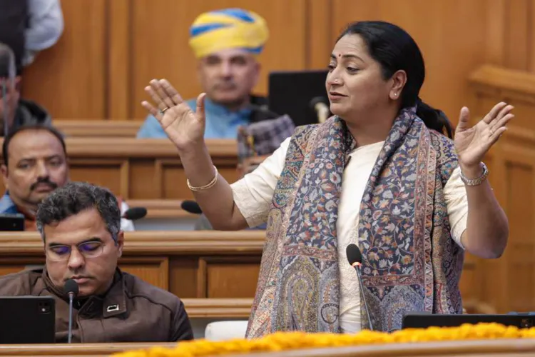 Delhi Chief Minister Rekha Gupta speaks during the Winter session of the Legislative Assembly, in New Delhi