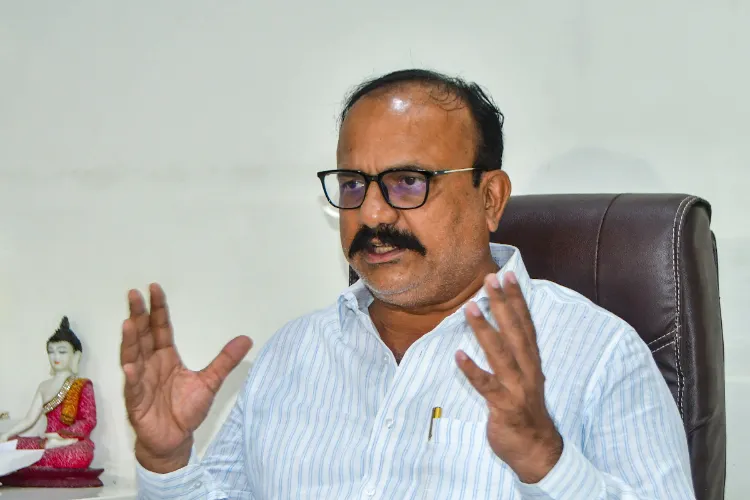 Maharashtra Congress president Harshwardhan Sapkal addresses a press conference at Tilak Bhavan, in Mumbai