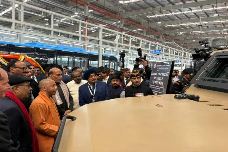 Defence Minister Rajnath Singh along with Yogi Adityanath visited Ashok Leyland's manufacturing plant in Lucknow 
