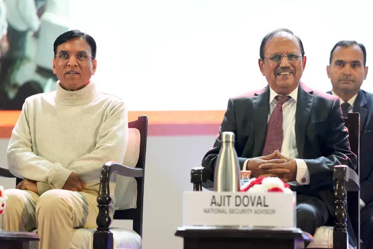 Union Minister Mansukh L. Mandaviya with NSA Ajit Doval during the 'Viksit Bharat Young Leaders Dialogue' at Bharat Mandapam, in New Delhi