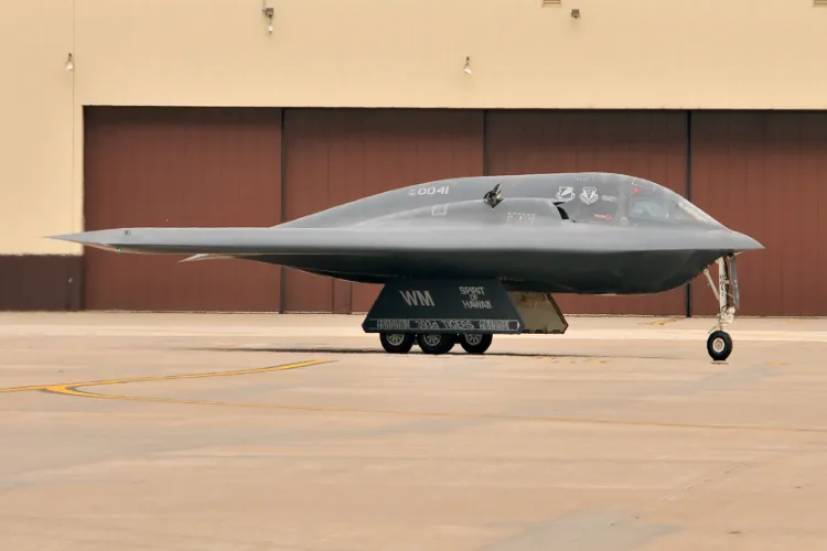 A U.S. Air Force B-2 Spirit aircraft departs Whiteman Air Force Base, Missouri, Oct. 7, 2025. (U.S. Air Force photo by Staff Sgt. Joshua Hastings)