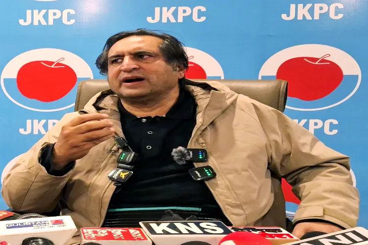 Sajad Gani Lone addresses a press conference