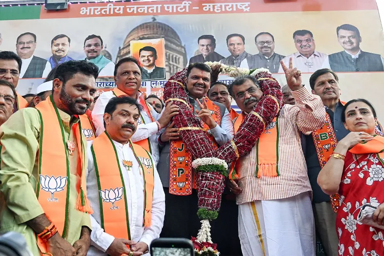 Maharshtra Chief Minister Devendra Fadnavis with supporters