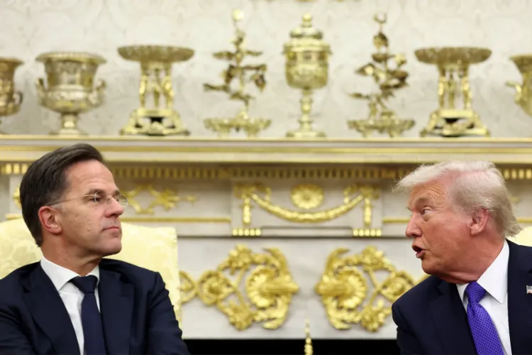 US President Donald Trump  speaks to NATO Secretary-General Mark Rutte 
