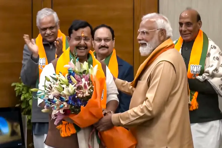 Prime Minister Narendra Modi felicitates newly elected BJP National President Nitin Nabin after the latter assumed charge, at party headquarters