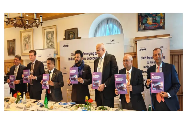 Unveiling of the KPMG India - CII report ‘Shift from emerging to pivotal: India in the new geoeconomic order’ by Ram Mohan Naidu Kinjarapu, Hon’ble Civil Aviation Minister, GOI, with other dignitaries