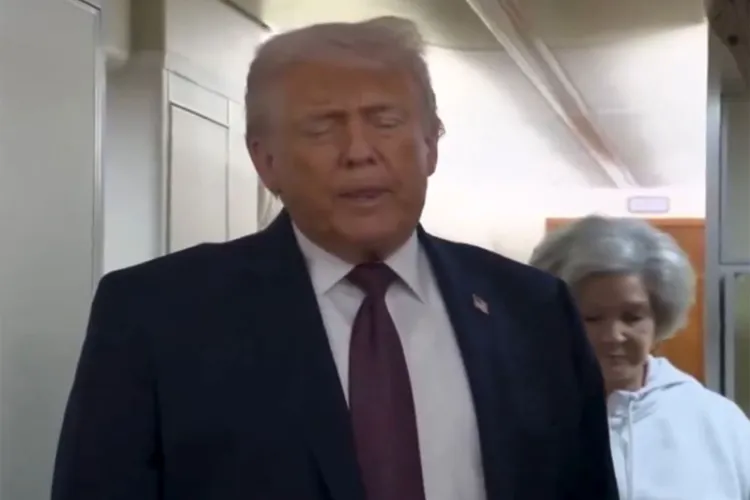 US President Donald Trump on board Air Force One