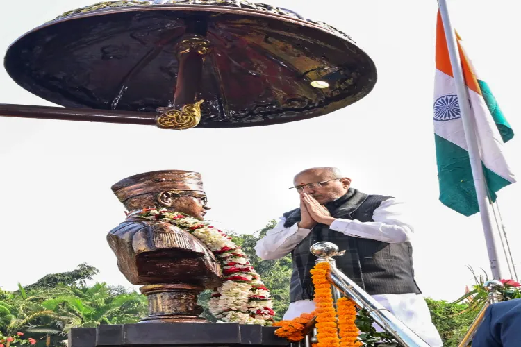 Cuttack: Vice President CP Radhakrishnan pays tributes to Subhas Chandra Bose on his birth anniversary, at Netaji Birth Place Museum, in Cuttack, Odisha