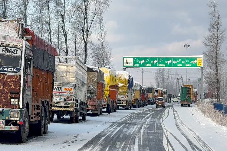 Fresh snowfall as security personnel keep vigil, in Anantnag district of Jammu and Kashmir