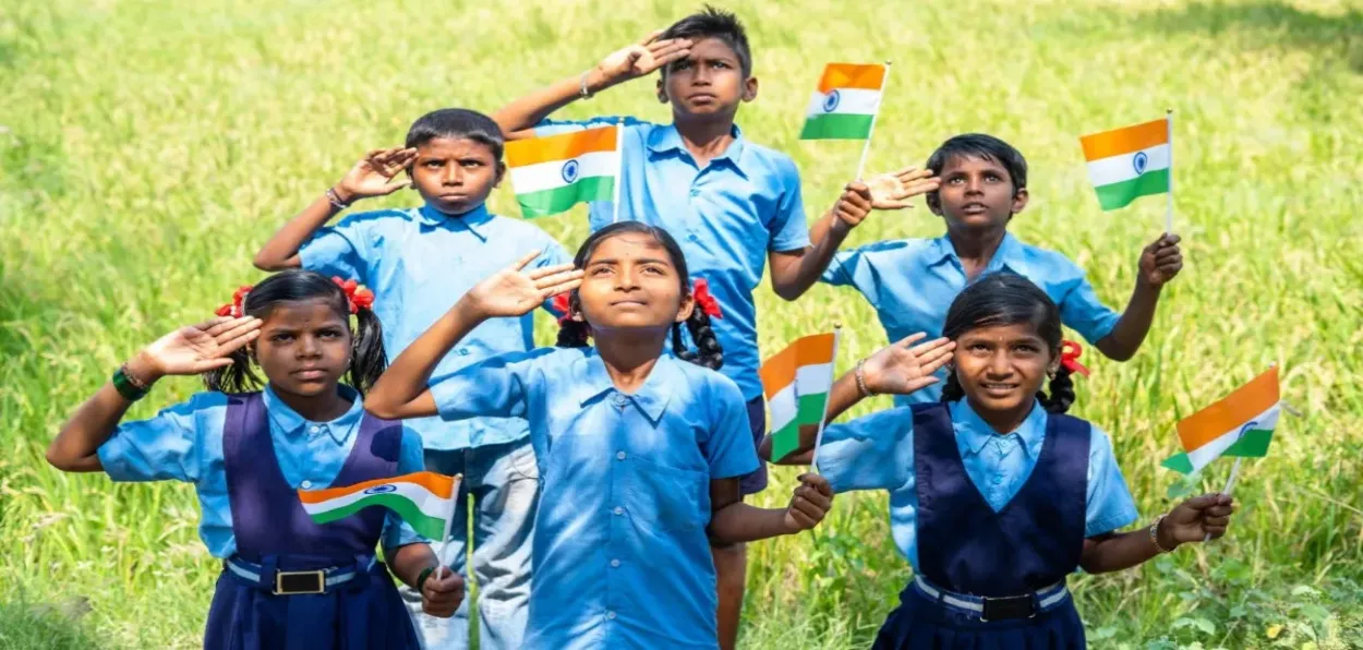 Young children celebrate Republic Day in a Bihar town