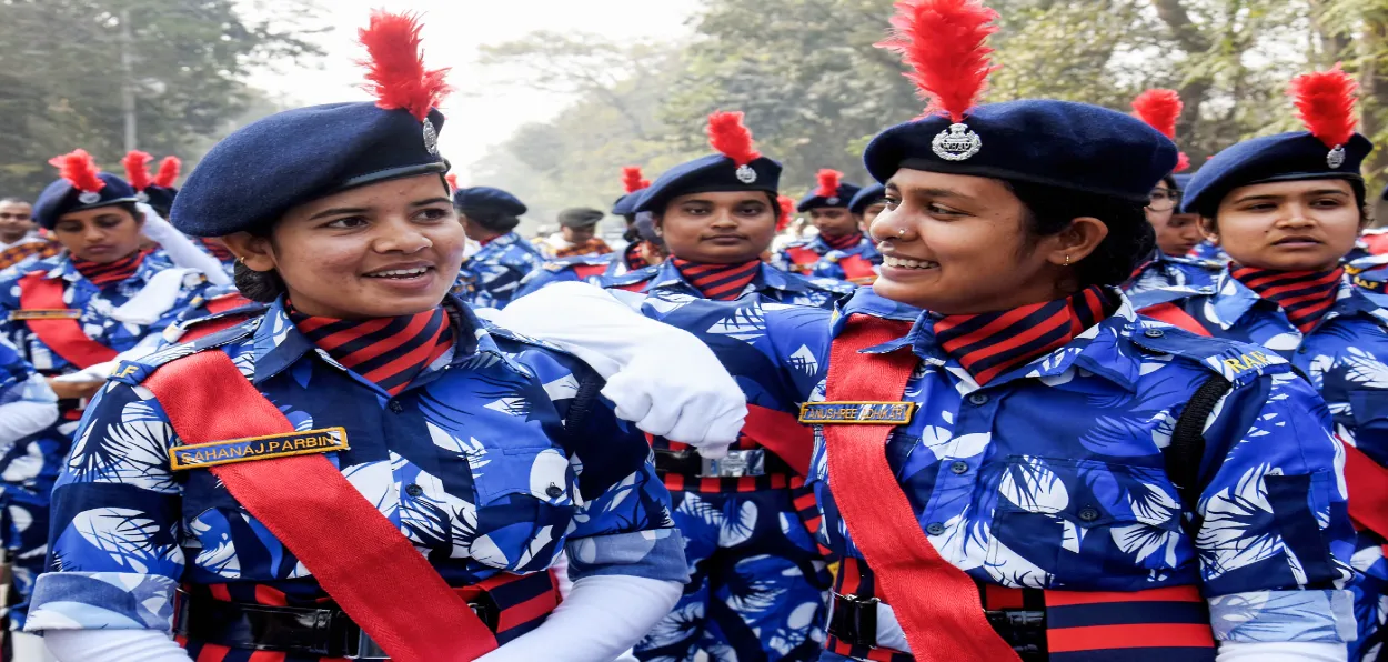 NCC Cadets at the full Dress rehearsal for the Republic Day Parade in New Delhi