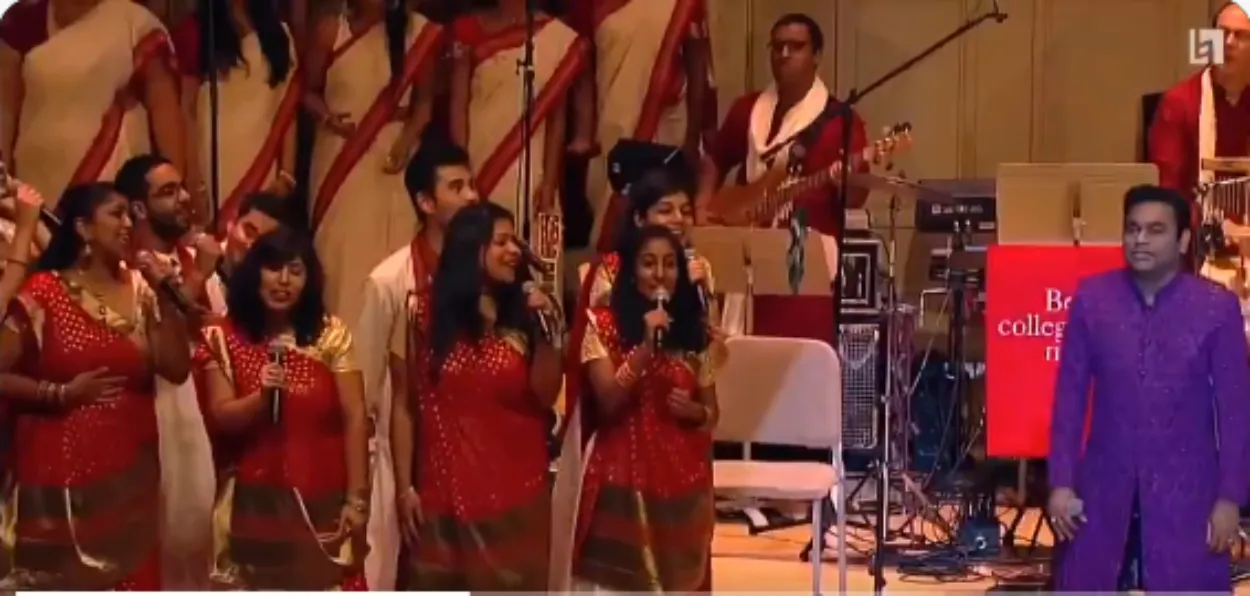 Maestro A R Rehman with students of Berkley University who are singing Tamil version of Vande Mataram (Videograb from A R Rehman loops on X)