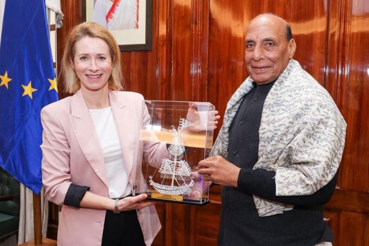 Defence Minister Rajnath Singh, after signing the security and defence partnership with European Commission Vice President Kaja Kallas